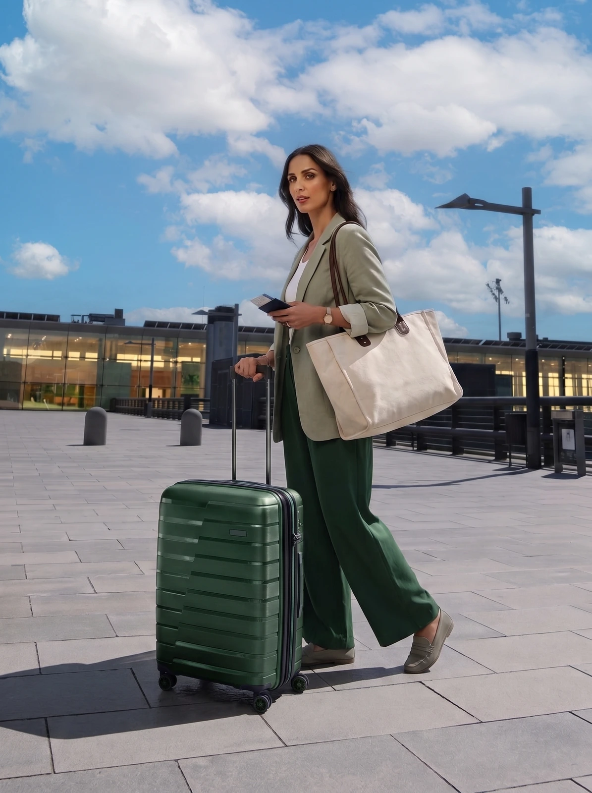 Traveller with luggage at an airport